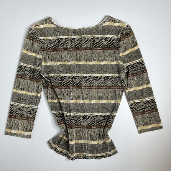 Vintage 90s Y2k Multicolor Striped Retro Top 3/4 Sleeve Shirt Size M USA Grunge - Picture 2 of 7